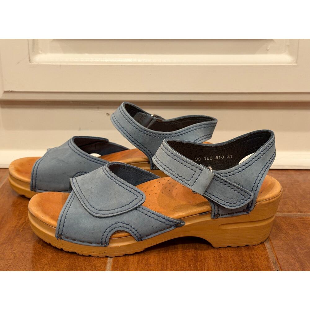 Dansko Womens 39 US 8.5-9 Blue Nubuck Leather Clog Sandals Hook Loop Comfort - Picture 3 of 12